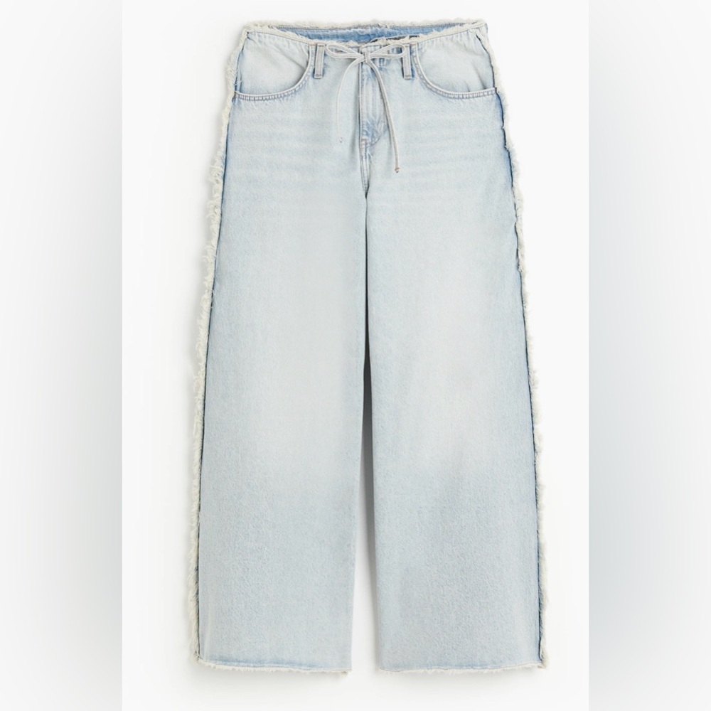H&M Light Blue Straight Leg Jeans with Frayed Edges